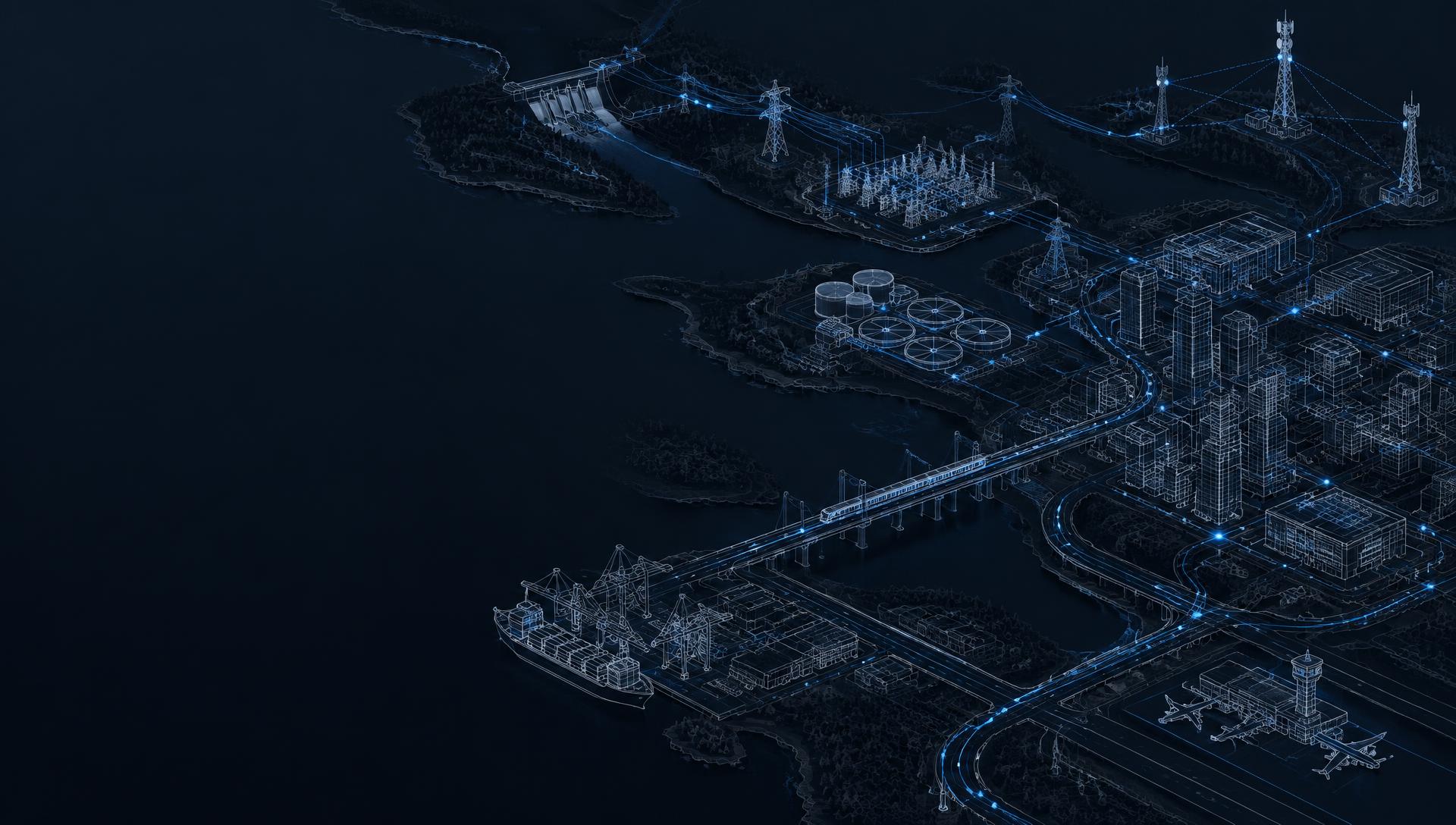 A technical map connecting energy, water, transport, and communications infrastructure